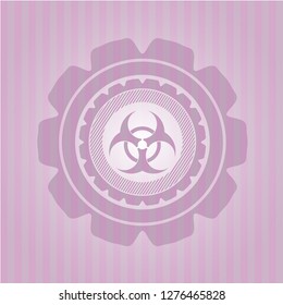 biohazard icon inside vintage pink emblem