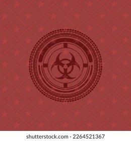 biohazard icon inside vintage red emblem. 