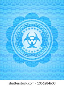 biohazard icon inside water wave concept emblem background.