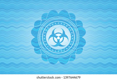 biohazard icon inside water wave concept badge background.
