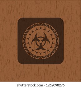 biohazard icon inside wood emblem