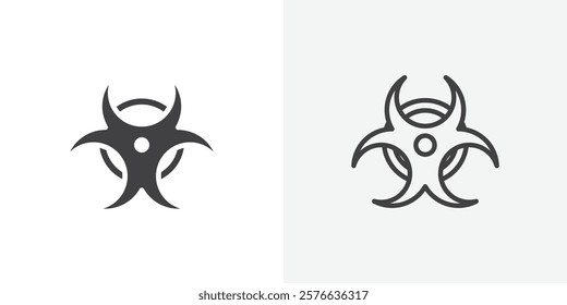 Biohazard icon set in black flat solid and outlined style.