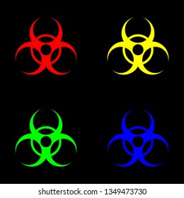 Biohazard icon vector, color set. Black background