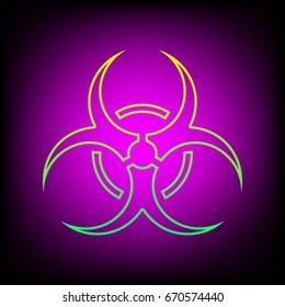 Biohazard icon. Vector. Yellow-green gradient linear icon on magenta light as background