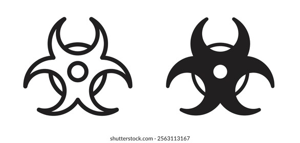 Biohazard icons in black line and filled versions