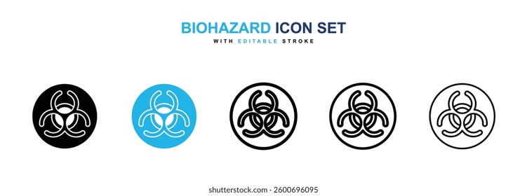 Biohazard icons graphics set in black and blue colors