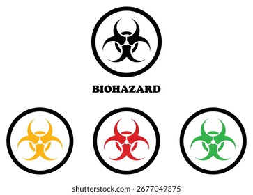 Iconos de riesgo biológico en color negro, amarillo, rojo y verde aislados sobre fondo blanco. Símbolo de advertencia de riesgo biológico para la seguridad. peligro biológico, símbolo de riesgo biológico, peligro, bio