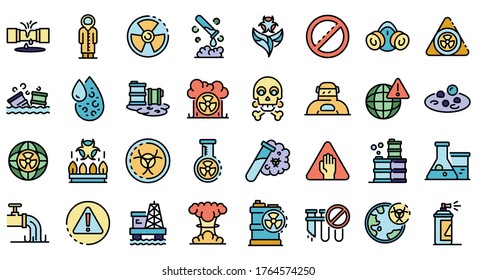 Biohazard icons set. Outline set of biohazard vector icons thin line color flat isolated on white