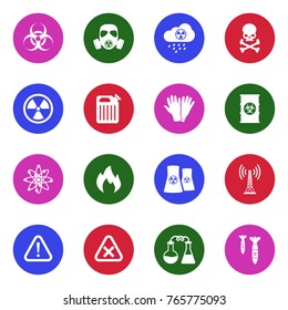 Biohazard Icons. White Flat Design In Circle. Vector Illustration. 
