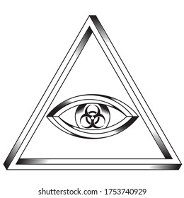Biohazard illmuminati triangle shape line art stroke style design