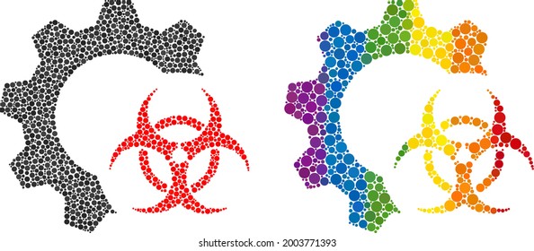 Biohazard industry mosaic icon of filled circles in various sizes and spectrum color shades. A dotted LGBT-colored biohazard industry for lesbians, gays, bisexuals, and transgenders.