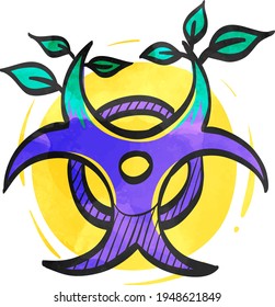 Biohazard leaves icon in color drawing. Science technology biology environment friendly