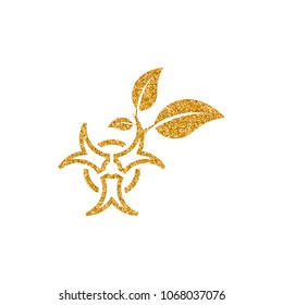 Biohazard leaves icon in gold glitter texture. Sparkle luxury style vector illustration.