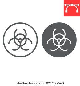 Biohazard line and glyph icon, biohazard symbol and ecology, toxic waste vector icon, vector graphics, editable stroke outline sign, eps 10