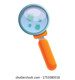 Icono de lupa de riesgo biológico. Caricatura del icono del vector de la lupa de riesgo biológico para el diseño web aislado sobre fondo blanco
