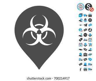 Biohazard Marker grey pictograph with free bonus icon set. Vector illustration style is flat iconic symbols.