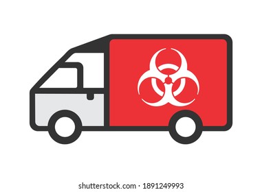 Biohazard Medical Waste Truck Icon. Industrial Hazardous Waste Management Icon.