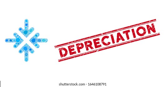 Mosaico biológico quadro colisiona flechas icono y sello rojo Depreciación sellado entre líneas paralelas dobles.