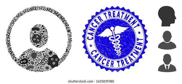 Biohazard mosaic rounded user portrait icon and round rubber stamp seal with Cancer Treatment text and clinic icon.