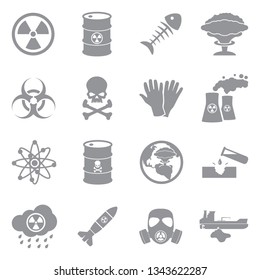 Biohazard And Nuclear Icons. Gray Flat Design. Vector Illustration.