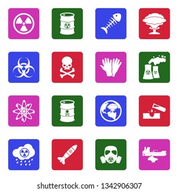 Biohazard And Nuclear Icons. White Flat Design In Square. Vector Illustration. 