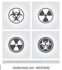 Biohazard and radiation hazard symbols. Set of flat icons. Vector illustration