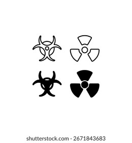Biohazard and radiation warning symbols for designs needing cautionary elements. Ideal for medical, scientific, and industrial themes in print or digital media.