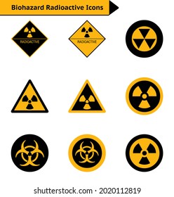 Biohazard radioactive vector icon set in black and yellow color on white background
