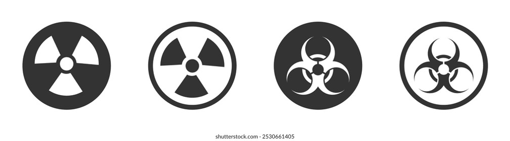 Sinais de ícones de risco biológico ou de vetor radioativo. Ícone de risco biológico. Ícone radioativo
