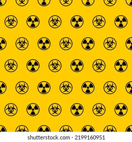 Biohazard and radioactive waste pattern seamless. biohazard sign and nuclear danger background.
