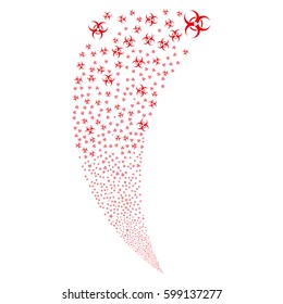 Biohazard random fireworks stream. Vector illustration style is flat red iconic symbols on a white background. Object fountain constructed from scattered pictograms.