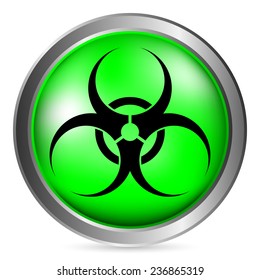 Biohazard sign button on white background. Vector illustration.