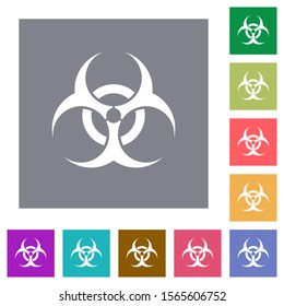 Biohazard sign flat icons on simple color square backgrounds
