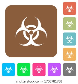 Biohazard sign flat icons on rounded square vivid color backgrounds.