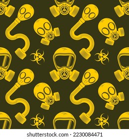 Biohazard sign with Gas mask seamless pattern. Vector illustration