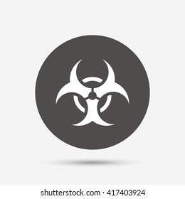 Biohazard sign icon. Danger symbol. Gray circle button with icon. Vector