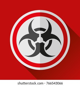 Biohazard sign icon in flat style on red background, danger toxic emblem, vector design illustration for you project