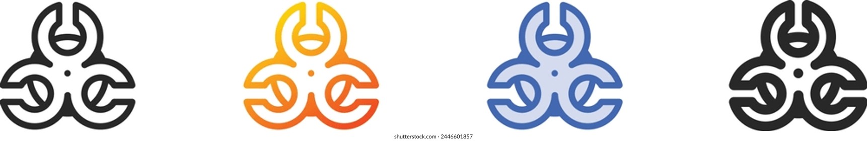 Biohazard-Zeichen-Symbol.Dünne lineare, Farbverlauf, blaue Kontur und fett Stil-Design isoliert auf weißem Hintergrund