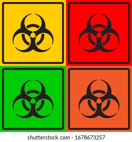 Biohazard sign on yellow, red, green, orange background. Set