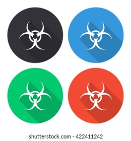 biohazard sign vector icon - colored round buttons with long shadow