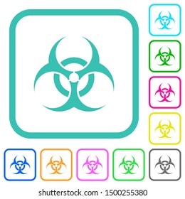 Biohazard sign vivid colored flat icons in curved borders on white background