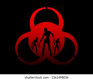 Biohazard sign and zombie silhouettes on them. Halloween theme background