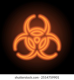 Vetor de ícone simples de risco biológico. Design plano. Néon laranja no fundo preto.ai