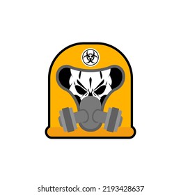 Biohazard Skull in mask. Skull in chemical protection helmet. post apocalypse sign. Apocalyptic icon