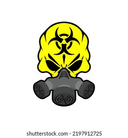 Biohazard Skull in mask. Skull in chemical protection helmet. post apocalypse sign. Apocalyptic icon