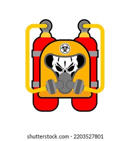 Biohazard Skull in mask. Skull in chemical protection helmet. post apocalypse sign. Apocalyptic icon