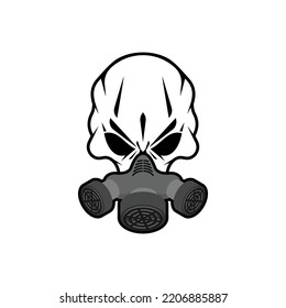 Biohazard Skull in mask. Skull in chemical protection helmet. post apocalypse sign. Apocalyptic icon