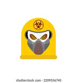 Biohazard Skull in mask. Skull in chemical protection helmet. post apocalypse sign. Apocalyptic icon