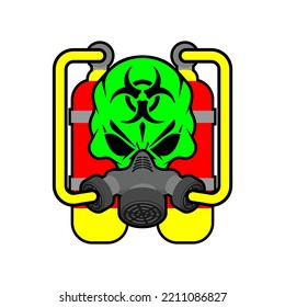 Biohazard Skull in mask. Skull in chemical protection helmet. post apocalypse sign. Apocalyptic icon