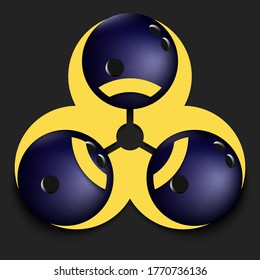 Biohazard symbol with bowling ball. Caution biological danger toxic sign. Bowling quarantined. Cancellation of sports tournaments. Vector illustration